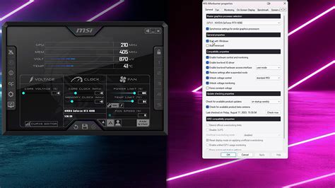 Измените настройки совместимости MSI Afterburner для исправления отображения