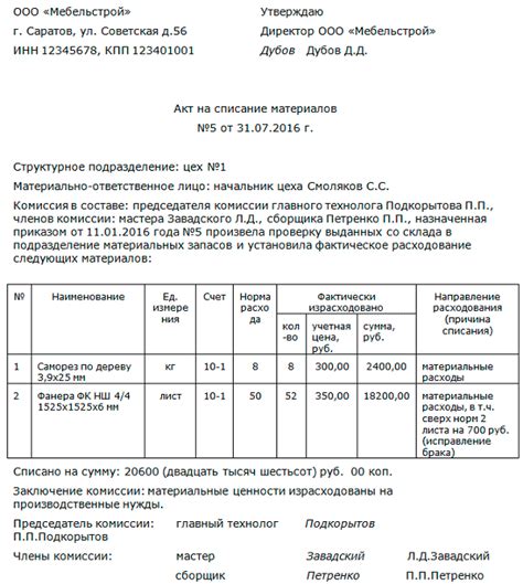 Основания для списания материалов на 20 счет